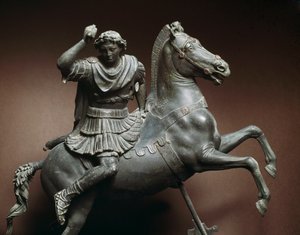 Aleksander Wielki (356-323 pne) na koniu Koń byłby Bucefałem. Rzeźba z brązu według oryginału Lysippe z Sicyone (395-305 pne) Neapol, Museo Archeologico Nazionale
