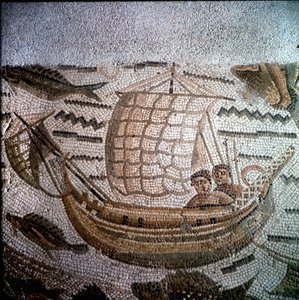Scena wędkarska w Mosaic w Hippo w Algierii. autorstwa Roman Roman