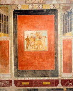 Dekoracja fresku sali Tablino, domu Marka Lukrecjusza Fronto, Pompeje, Kampania, cywilizacja rzymska autorstwa Roman Roman