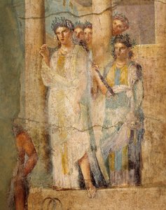Fresk przedstawiający Ifigenię w Byku, Fragment pokojówek, z Domu L. Caecilius Giocondus w Pompejach we Włoszech autorstwa Roman Roman