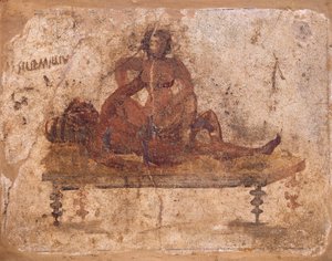 Fresk przedstawiający tematykę erotyczną, pochodzący z Pompejów we Włoszech autorstwa Roman Roman