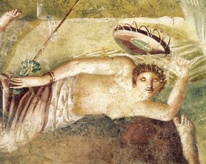 Fresk przedstawiający śpiącą menadę z Domu Citharist w Pompejach we Włoszech autorstwa Roman Roman
