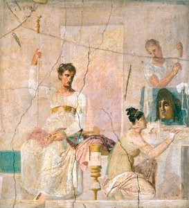 Fresk przedstawiający scenę teatralną z Bazyliki Herkulanum (Światowego Dziedzictwa UNESCO). autorstwa Roman Roman