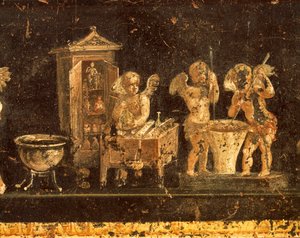Fresk z Domu Vettii, Pompeje, Kampania, cywilizacja rzymska autorstwa Roman Roman