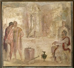 Włochy, Kampania, Pompeje, Dom Złotych Kupidynów, Orestes i Pylades przed Ifigenią, fresk autorstwa Roman Roman