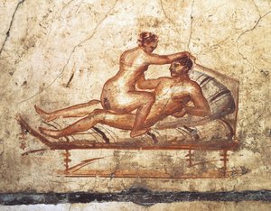 włochy, Kampania, region, prowincja neapolitańska, pompeje, dom wettii, fresk erotyczny autorstwa Roman Roman