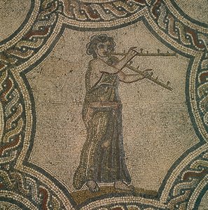 Mozaika przedstawiająca flecistkę z Domu Dionizosa, w Volubilis, Maroko, cywilizacja rzymska, autorstwa Roman Roman