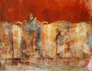 Fresk na filarze przedstawiający produkcję wełny, z Pompejów, Fullonica Veranio Ipseo autorstwa Roman Roman