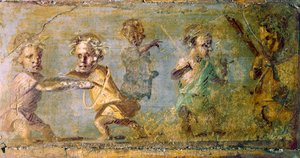 Pompeje. Polowanie na krasnoludki. Fresk. Muzeum Narodowe w Neapolu autorstwa Roman Roman