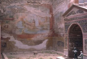 Pompeje, Casa de Diana i fontanna amfitrytowa oraz malowidło ścienne, Włochy (zdjęcie ilustracyjne) autorstwa Roman Roman