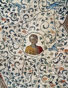 Portret Konstancji, córki cesarza Konstantyna Wielkiego, z puttami zbierającymi winogrona (mozaika) autorstwa Roman Roman