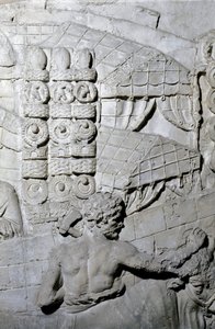 Sztuka rzymska: „”Obóz rzymski”” Forma z 1862 roku odtwarzająca płaskorzeźby kolumny Trajana (kolumna Trajane) (Colonna Traiana) w Rzymie zbudowanej za panowania cesarza Trajana (53-117). Kolumna Trajane upamiętnia zwycięskie kampanie autorstwa Roman Roman