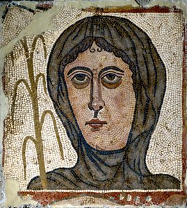 Sztuka rzymska: alegoria zimy jako kobiety noszącej welon. Mozaika z V wieku. Z Quintana del Marco (Leon) Hiszpania Madryt, Narodowe Muzeum Archeologiczne autorstwa Roman Roman