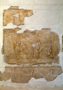 Sztuka rzymska: Inicjacja do Misteriów Dionizosa: Obchodzenie obrzędów dionizyjskich. Płaskorzeźba pochodząca z okolic Willi Farnesina. Rzym, Narodowe Muzeum Rzymskie (w Terme) autorstwa Roman Roman