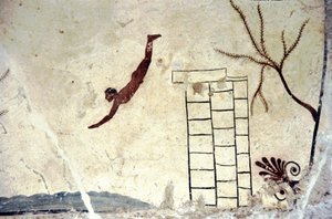 Rzymskie malowidło ścienne grobowca zwanego nurkiem (tuffatore). autorstwa Roman Roman