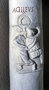 Św. Achilles, rzymski męczennik z IV wieku, ścięty przez Cezara, ponieważ nie chciał złożyć przysięgi, ponieważ był chrześcijaninem. Płaskorzeźba katakumb od Santa Domitilla do Rzymu. autorstwa Roman Roman