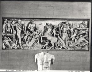 Sarkofag przedstawiający Marsa i Rhea Silvia (marmur) (zdjęcie czarno-białe) autorstwa Roman Roman