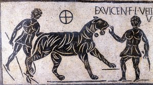Poskramiacze tygrysów w murach Koloseum - Rzymska Mozaika autorstwa Roman Roman