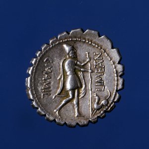 Ulisses rozpoznany przez swojego psa Argo. Srebrna moneta rzymska, 83 p.n.e. autorstwa Roman Roman