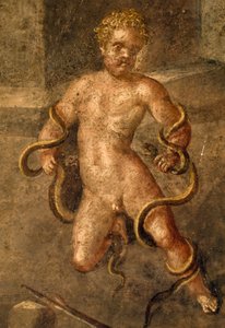 Młody Herakles dusi węże, fragment fresku z oecus w Domu Vettii, Pompeje (Lista Światowego Dziedzictwa UNESCO autorstwa Roman Roman