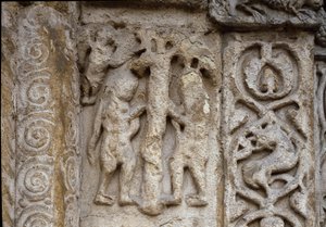 Adam i Ewa. Fragment fasady Bazyliki, początek XII w. (relief) autorstwa Romanesque
