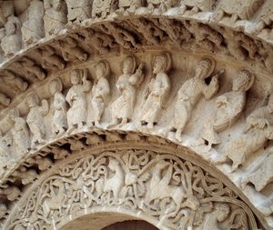 Detal rzeźby portalu południowego autorstwa Romanesque