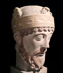 Portret karolińskiego króla West Francia Lothair (rzeźba kamienna) autorstwa Romanesque