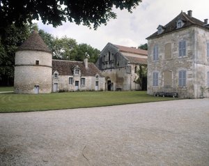 Widok na gołębnik, kościół i rezydencję opata autorstwa Romanesque
