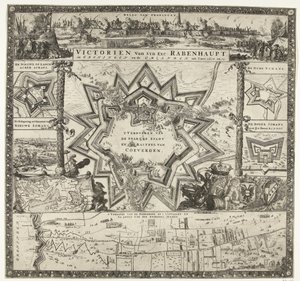 Zwycięstwa Rabenhaupta w Groningen w latach 1672-1673 Victorien van syn dosk. Rabenhaupt, w Groningen i Omlanden, między innymi 1672 i 73 (tytuł na obiekcie)