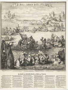 Karykatura o zdobyciu srebrnej floty w Vigo, 1702 Zakaz i zakaz Arrier na morzu (tytuł na obiekcie) Zakaz i zakaz Arrier na morzu w Vigos (tytuł na obiekcie) autorstwa Romeyn de Hooghe (possibly)
