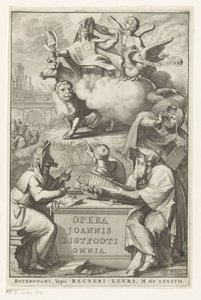 Alegoryczna postać z żydowskim mężczyzną Strona tytułowa dla: John Lightfoot, Opera Joannis Ligtfooti omnia, 1686 autorstwa Romeyn de Hooghe