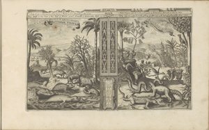 Dieren z Indii Zachodnich Westindische Vissen, etc / Ryby, etc z Indii Zachodnich // Westindische Gedrochten / Potwory z Indii Zachodnich (tytuł na obiekcie) Indie Wschodnie i Zachodnie oraz inne miejsca (tytuł serii) autorstwa Romeyn de Hooghe