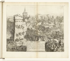Imię van Corbeila, 1590 Zdobycie Corbeila (tytuł na obiekcie) Wojny Flandrii (tytuł serii) autorstwa Romeyn de Hooghe
