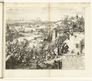 Imię van Lagny, 1589-1590 Zdobycie Lagny (tytuł na obiekcie) Wojny Flandrii (tytuł serii) autorstwa Romeyn de Hooghe