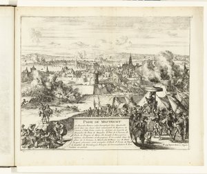Zdobycie Maastricht przez księcia Parmy, 1579 Prize de Mastricht (tytuł na obiekcie) Guerres de Flandres (tytuł serii) autorstwa Romeyn de Hooghe