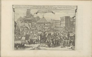 Markt en handel w Bantam Handel i towary w Bantam / Koophandel en waeren (tytuł na obiekcie) Indie Wschodnie i Zachodnie oraz inne miejsca (tytuł serii) autorstwa Romeyn de Hooghe