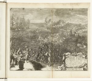Nocna podróż żołnierzy hiszpańskich do Duiveland, 1575 Admirable Pass[s]age des Espagnols en Zelande (tytuł na obiekcie) Guerres de Flandres (tytuł serii) autorstwa Romeyn de Hooghe
