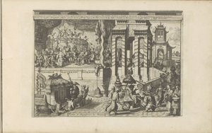 Ceremonia Ontvangst bij of Chinezen Chinese Gasteryen en Pracht / Święta i wspaniałość Chińczyków (tytuł na obiekcie) Indie Wschodnie i Zachodnie oraz inne miejsca (tytuł serii) autorstwa Romeyn de Hooghe