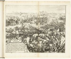 Bitwa o groblę Kauwenstein, 1585 La digue de Covestein (tytuł na obiekcie) Guerres de Flandres (tytuł serii) autorstwa Romeyn de Hooghe