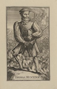 Thomas Muntzer (Munzer) (ok. 1489-1525), wędrowny ksiądz i przywódca religijny Wojny Chłopskiej w Niemczech - Barok: Portret Thomasa Muentzera autorstwa Hooghe, Romeyn de (1645-1708)