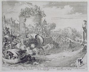 Wiedeński cykl rycin, podbój wyspy Tabor na obrzeżach Leopoldstadt, 1683 autorstwa Romeyn de Hooghe