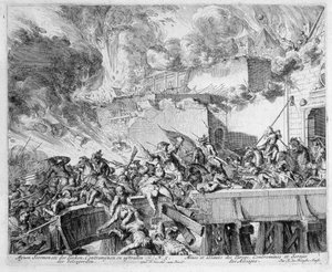 Cykl druków wiedeńskich, eksplozja miny i kontrmin, najazd na Turków, 1683 r. autorstwa Romeyn de Hooghe