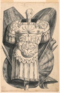 Rysunek, trofeum z bronią, 1830-1850 autorstwa Romolo Achille Liverani