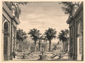 Scenografia, Ogród Pałacu Indyjskiego do baletu „Czyngis-chan” Luigi Henry autorstwa Romolo Achille Liverani