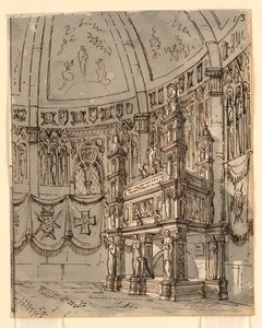 Scenografia, wnętrze kościoła gotyckiego autorstwa Romolo Achille Liverani