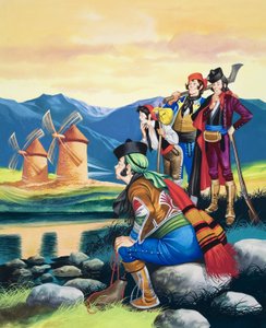 Dmuchanie w żagle wiatraka, ilustracja z "Michael and the Mighty Men" (gwasz na papierze)