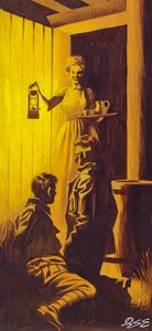 Edith Cavell ukrywająca alianckich żołnierzy (gwasz na papierze) autorstwa Ron Embleton