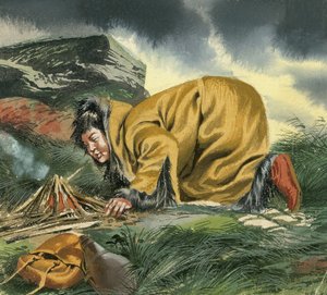 Marco Polo, skulony nad ogniem autorstwa Ron Embleton