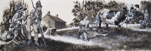 Mleczarka z żołnierzami (gwasz na papierze) autorstwa Ron Embleton