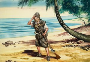 Robinson Crusoe (gwasz na papierze) autorstwa Ron Embleton